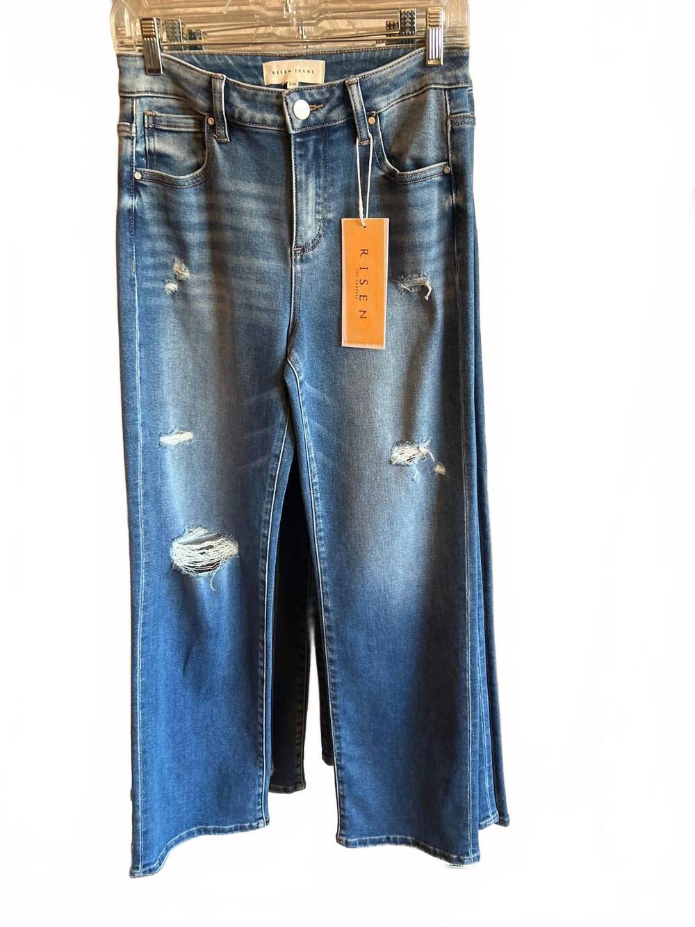 NEW RISEN women's high rise ankle straight jeans in blue